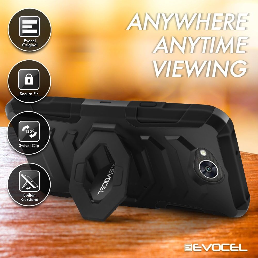 Evocel New Generation Series Phone Case Compatible with X Charge, Fiesta, X Power 2, V7 with Belt Clip Holster and Kickstand, Black
