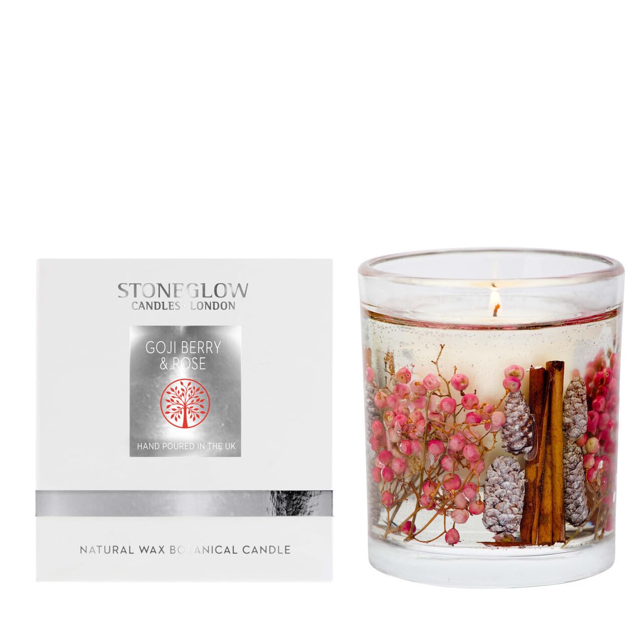 Stoneglow White Nature's Gift Collection - Goji Berry & Rose - Natural Wax -Scented Candle - Pink