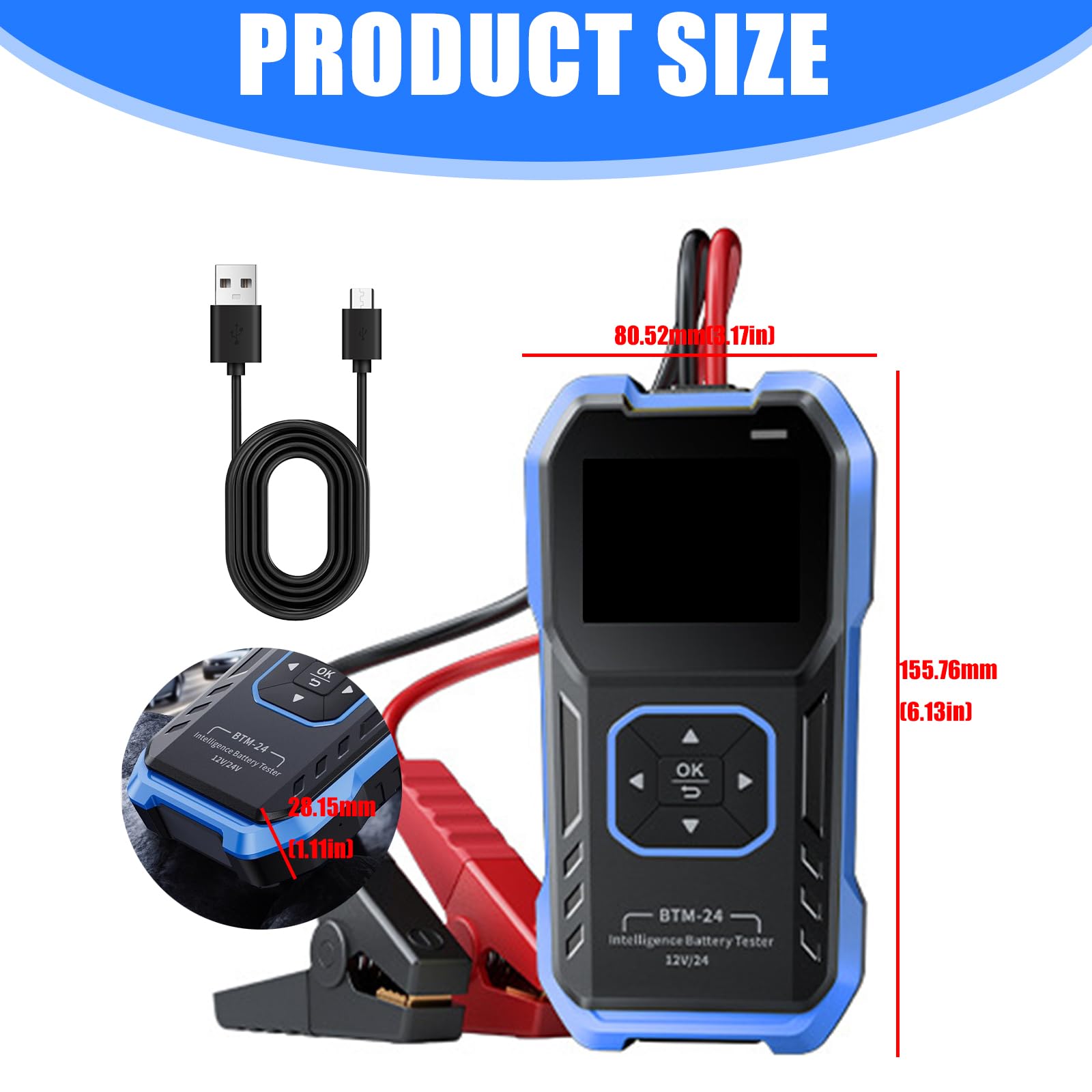 Testeur de charge de batterie automobile multiple avec affichage de 6,1 cm en temps réel pour voiture, camion, moto, outil d'analyse de batterie automobile