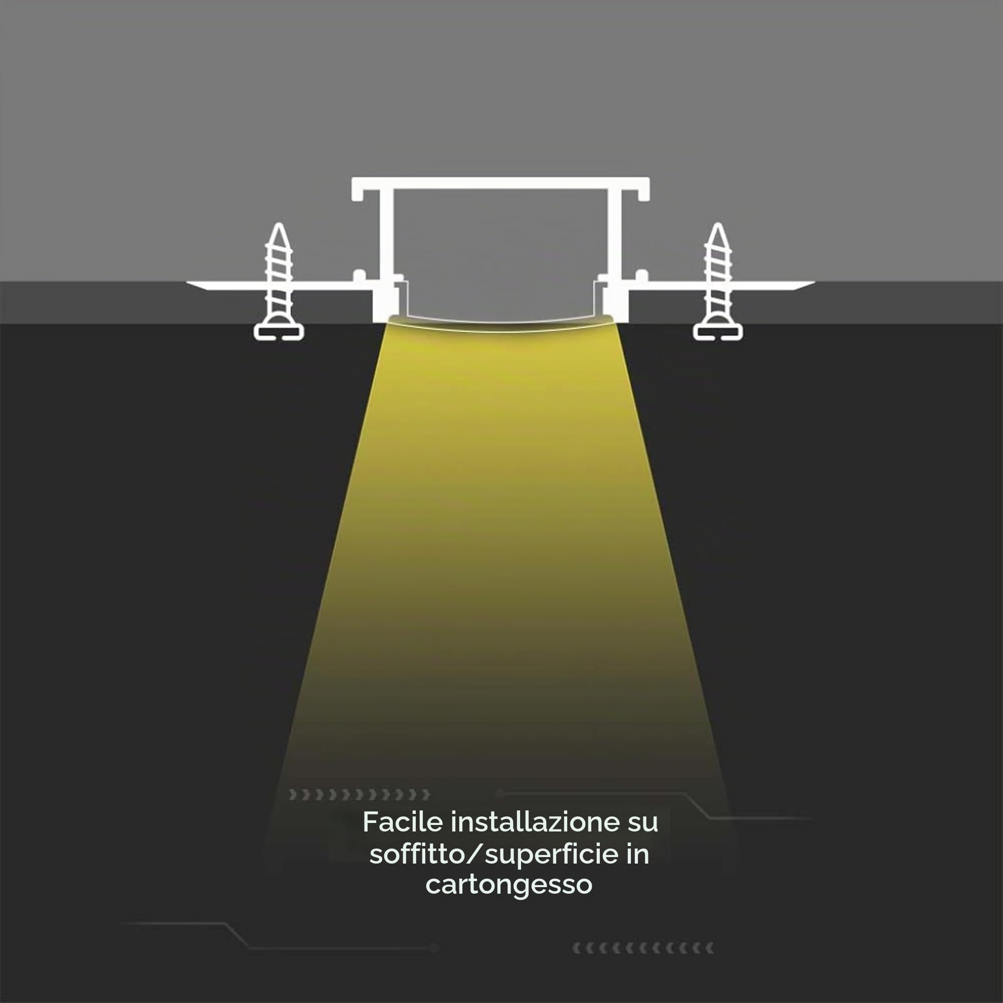 V-TAC 2x Profili per Strisce Led da 2 METRI a Scomparsa con Diffusore - (4 Metri Totali) - Profilo per Cartongesso da Parete e Soffitto a Incasso - Alluminio - Misure 61,5 x 14 mm - Apertura: 20,7 mm
