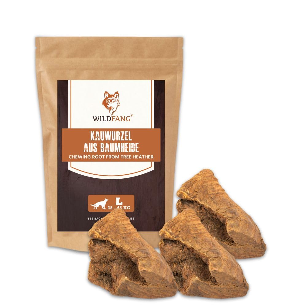 Wildfang® Raíz Masticable de Brezo Grande – Mordedor de Madera, Juguetes para Perros Agresivos, Sin Olor, Natural para Dentición y Salud Dental, Encías Saludables (25-45 kg), Paquete de 3