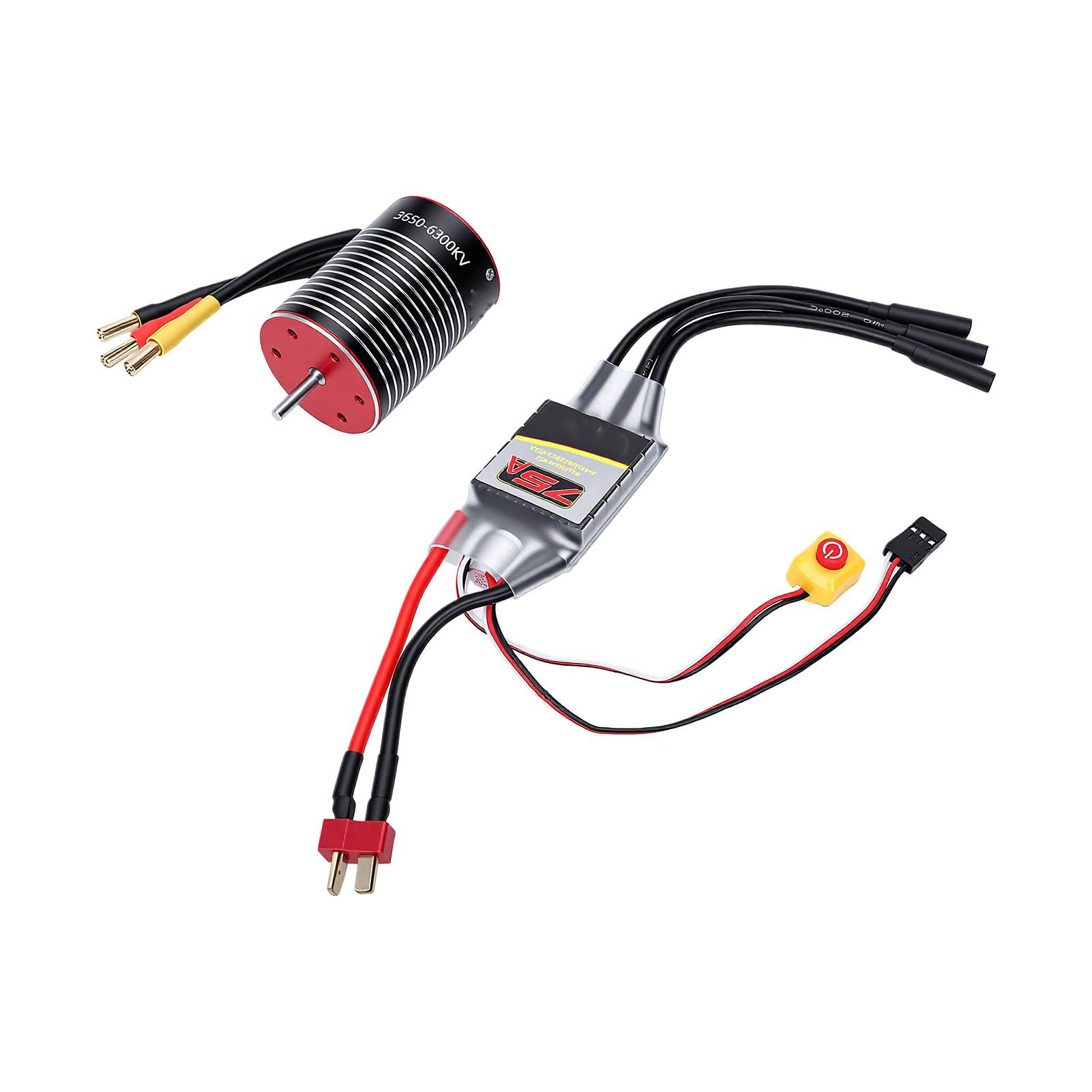 Keenso Bezszczotkowy Silnik i Zestaw ESC, Bezszczotkowy Silnik 6300KV RC z 75A ESC, Aluminiowy Radiator CNC 6061, Wodoodporny System dla 1 10 Kierowców Samochodów RC i łodzi