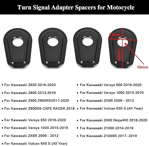 Miniatura 5 de 4 unids negro motocicleta adaptador de señal de giro espaciadores para Z900 Z650 Z400 Z800 Vulcan 650 S Ninja400 ZX6R V.ersys650, Libre (Free)