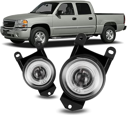 Winjet OEM Fog Lights Fit For GMC 1999-2006 SIERRA 1500 C3Denali & 2007 SIERRA 1500 CLASSIC C3Denali, Halo Ring Projector Fog Lamp For 2001-2005