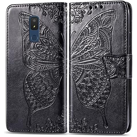 DAMONDY Case for Sharp Rouvo V,Sharp Rouvo V Cover Case,PU Leather Butterfly Embossed Flowers Magnetic Flip Cover Stand Card Holders Hand Strap Wallet Purse Case for Sharp Rouvo V -Black Cover