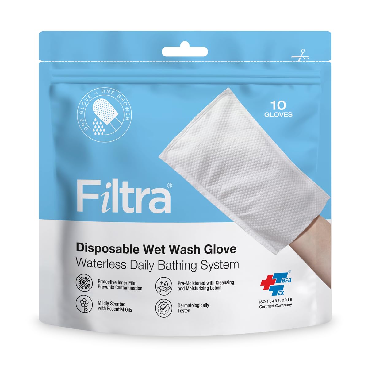 FILTRA® Disposable Wet Wash Gloves | Body Wipes | Bathing Gloves | Bed Bath Wipes | Bathing Wipes Pre-Moistened | Re-Sealable Zip Lock Pouch of 10 Gloves-image-13