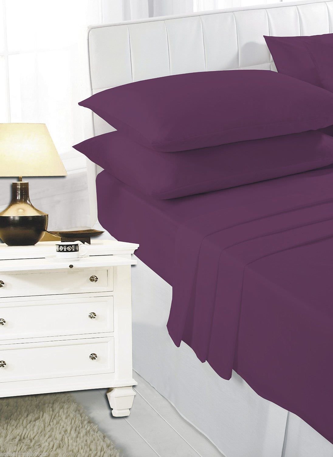 Flat Sheets Polycotton Bed Sheets Super King Size Superking Poly Cotton Bedding, Plum