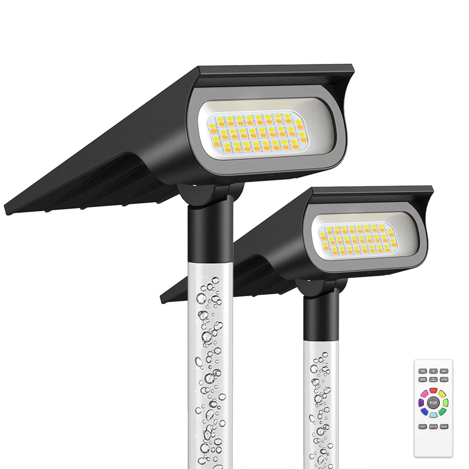 INTELAMP Faretti Energia Solare da Esterno 2 Pezzi, IP65 Impermeabile Lampioncini Solari da Giardino per Cortile, Vialetto, Alberi (Palo rgb)