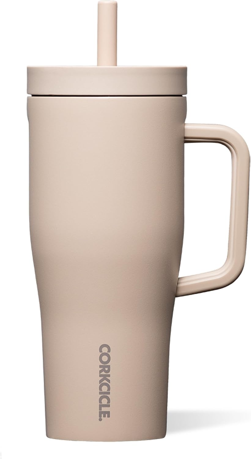 Corkcicle Cruiser - Insulated Tumbler with Handle - Keeps Drinks Cold 20 Hours - Spill-Proof Dual Lid - Triple-Insulated - Summer Drinkware Gift - Keeps Drinks Ice Cold - 22 oz - Desert