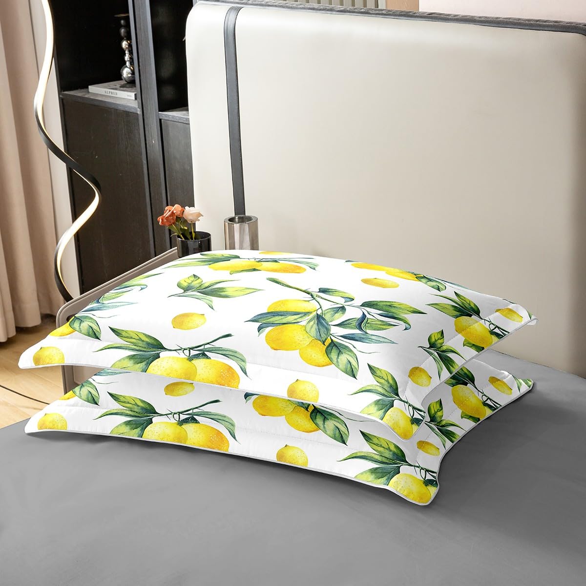Loussiesd Zitrone 100% Baumwolle Bettwäsche Set 135x200cm Botanical Lemon Muster Betten Set Raum Dekorative Tropische Früchte Bettbezug Set Baumwolle für Schlafzimmer Gelb Grün Bettwäsche-Set