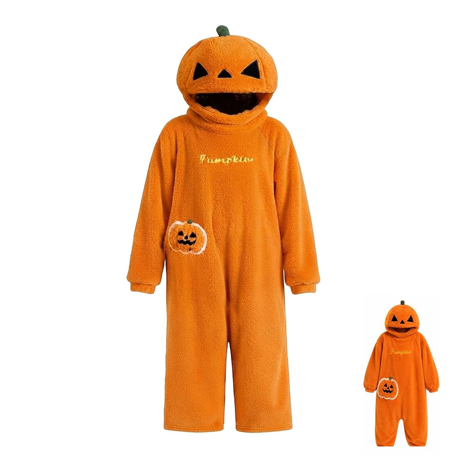 STOAT Onesie. Halloween weiches Kürbis-Kostüm M:150-160cm, L:160-170cm, XL:165-175cm für Damen & Herren, atmungsaktiv, Fleece-Overall, Unisex, ideal für Karneval & Mottopartys.