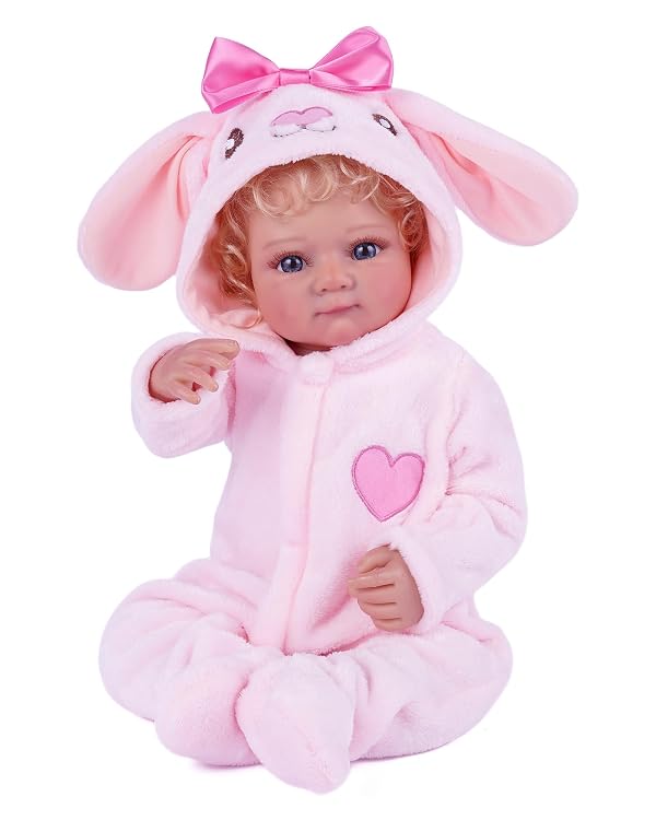 BABESIDE Reborn Baby Doll Clothes for 17-20 Inch Dolls Accessories,Cute Pink Bunny Baby Doll Clothes with Hat for Realistic Babydolls, Pretend Play Gift for Girls Boys Kids Birthday Christmas by BABESIDE - Used condition - US$11.09