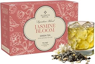 BLOSSOM RITUAL Jasmine Bloom – Floral Green Tea Loose Leaf – 20 Natural Based Pyramid Bags – Serve Upto 60 cups – Jasmine Petal Infusion – Stress Relief & Rich Antioxidants | 2.65oz