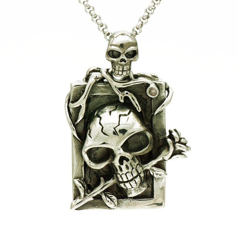 Rose skull diamond titanium steel pendant necklace