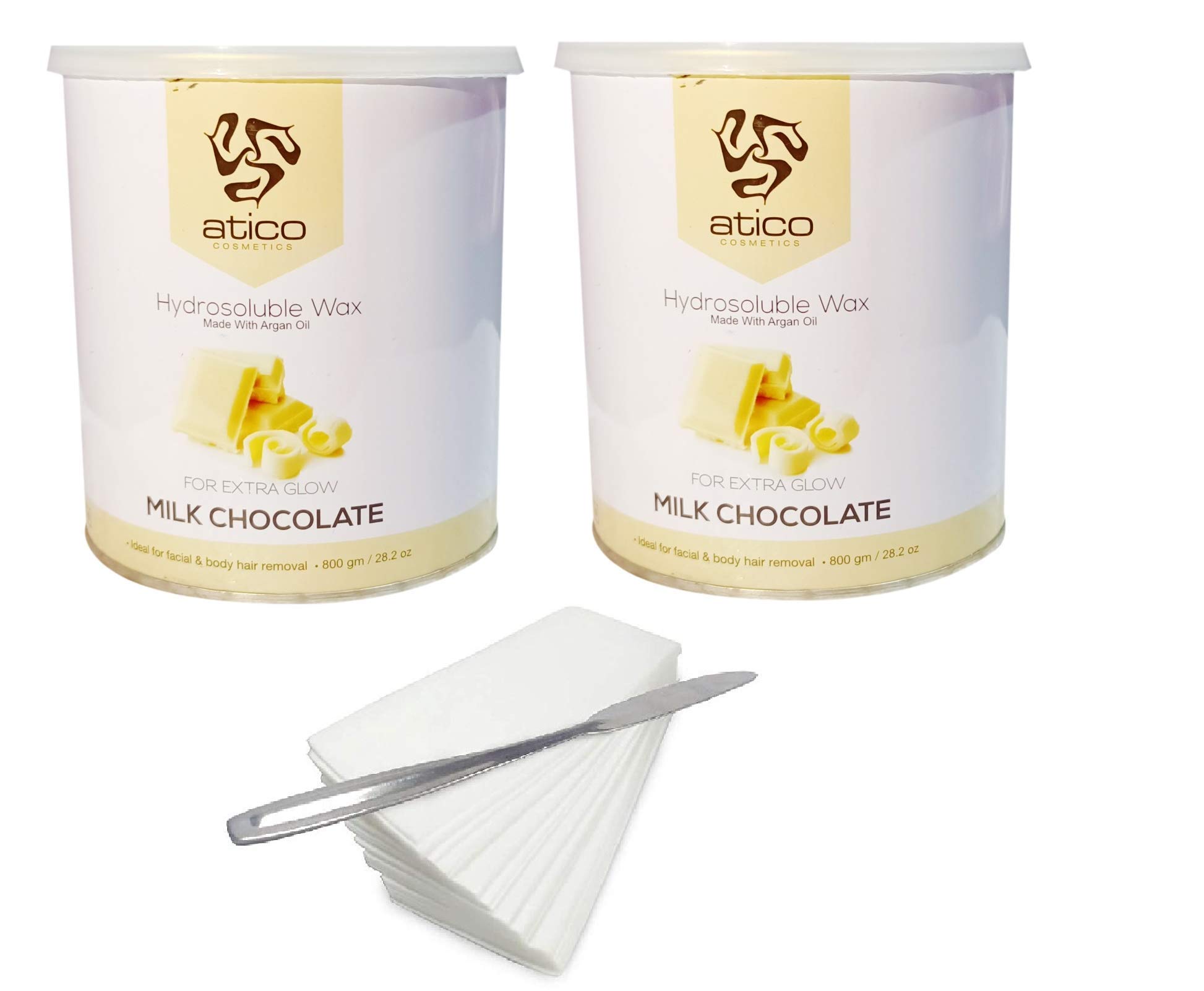 Atico® Hair Removal Hydrosoluble Anti-Tan Creme Wax (800 Gm) made with Argan Oil Pack of 2+ 60 Waxing Strips + 1 Stainless Steel Butter Knife (White Chocolate Pack of 2 + 60 Strips + 1 Knife) (B08ZXMGP2D) Amazon Price History, Amazon Price Tracker