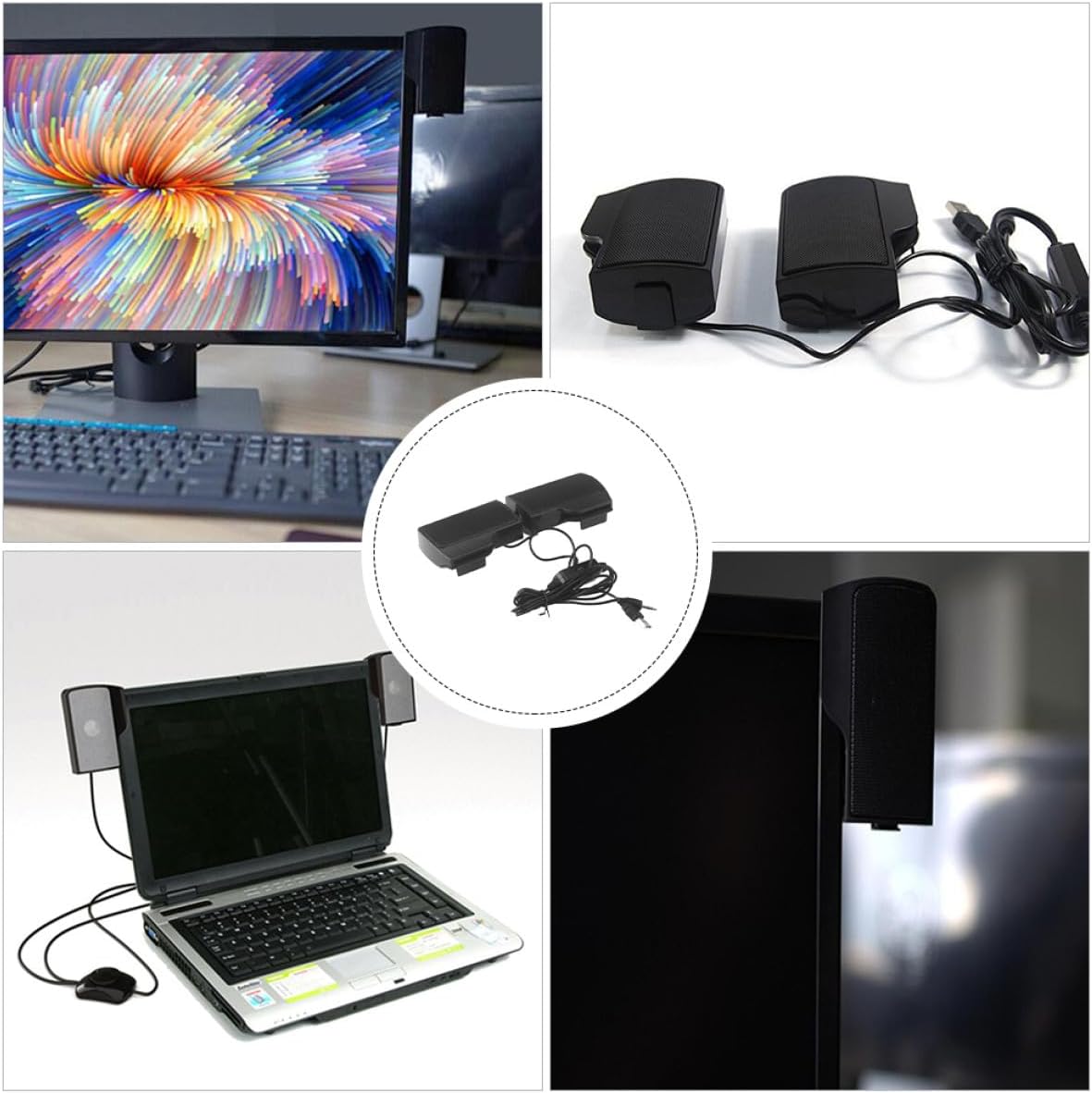 USB Clip-on Computer Speakers Portable Desktop Loudspeakers for Office and Home Use with Power, Compact Multi-Purpose Soundbar Compatible with Laptops and Monitors
