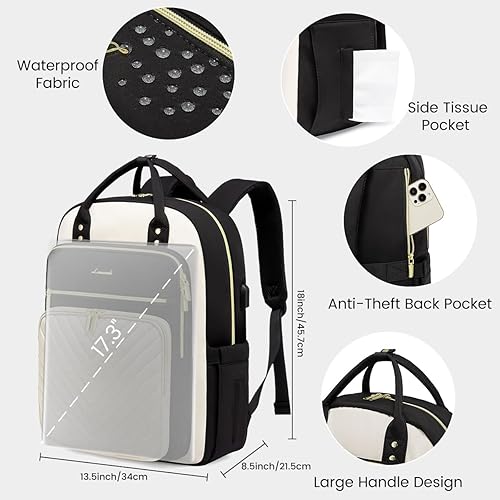 Miniatura 4 de LOVEVOOK Mochila para laptop para mujer, mochila de trabajo de moda con puerto USB, mochilas impermeables para el trabajo., negro, beige
