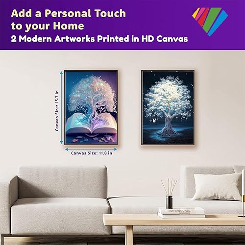 Miniatura 2 de Kit de pintura de diamante 5D de 2 piezas para adultos, arte de diamantes, árbol blanco de la vida, pintura de diamantes de imitación de taladro