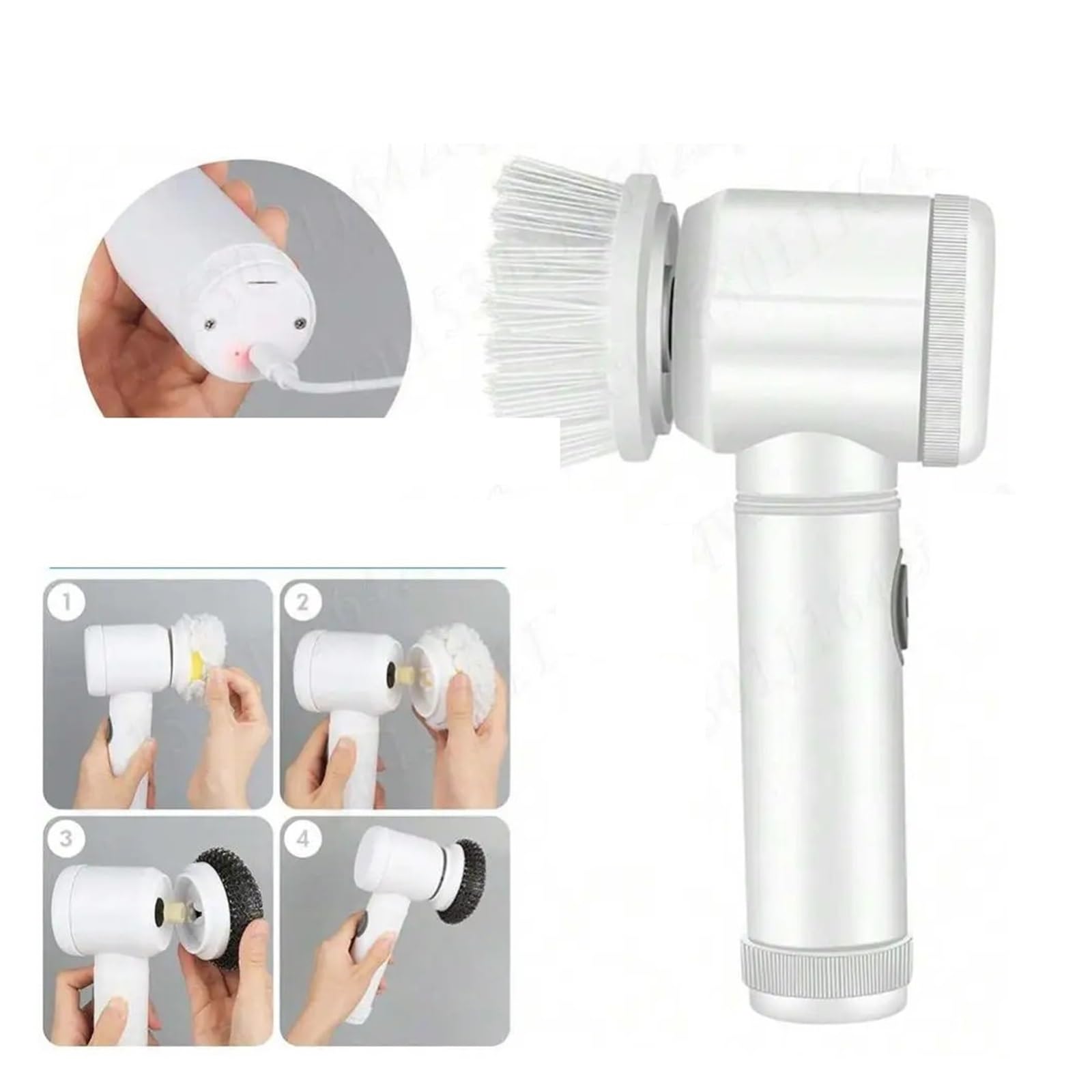 Fregadora giratoria eléctrica, cepillo de limpieza for baño, fregadora eléctrica con 5 cabezales de cepillo reemplazables, cepillo de limpieza eléctrico Compatible con cocina