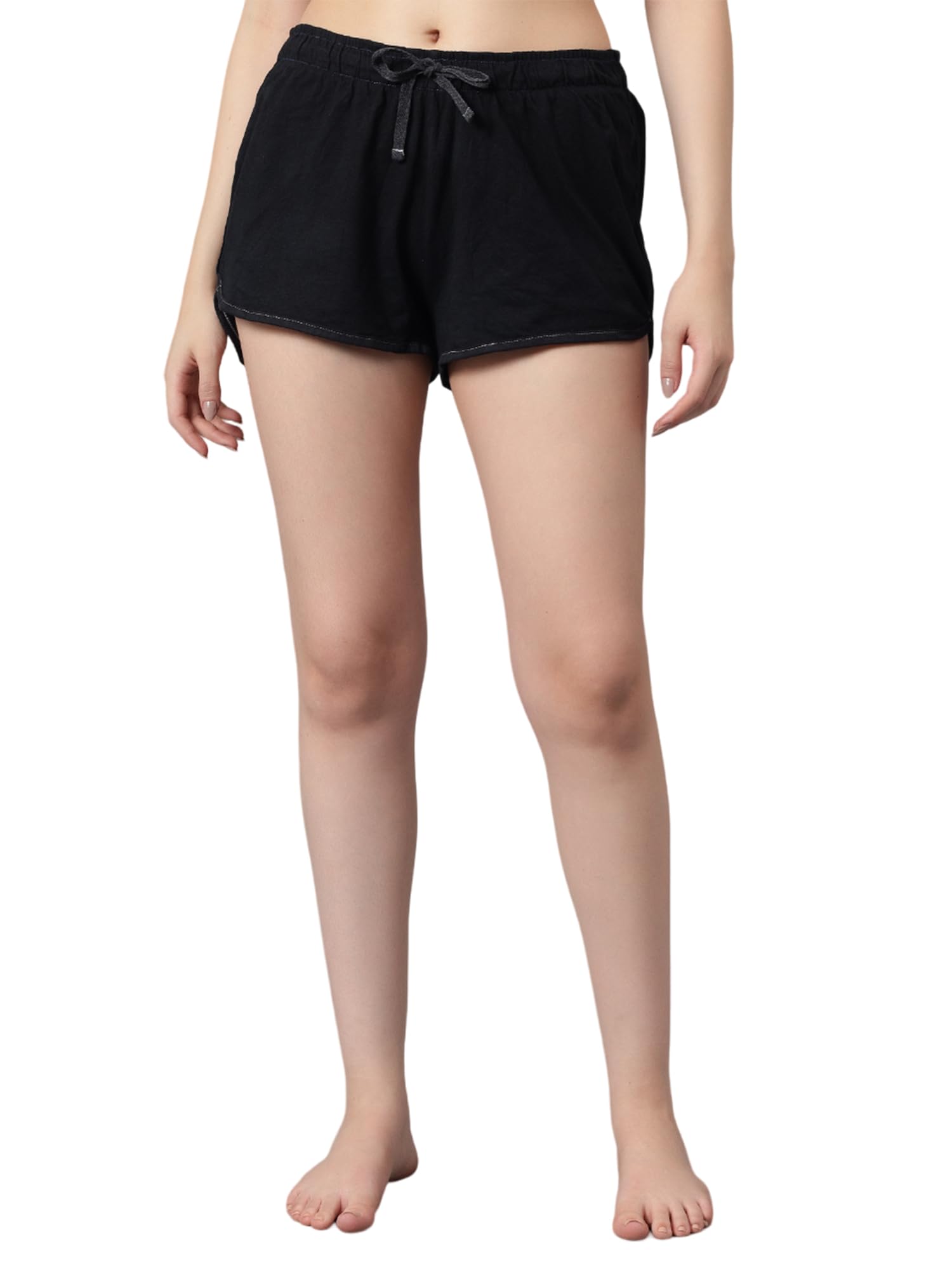 Women's Micro Cotton Relaxed Fit Printed|Solid Sleep Shorts with Styled Side Pockets