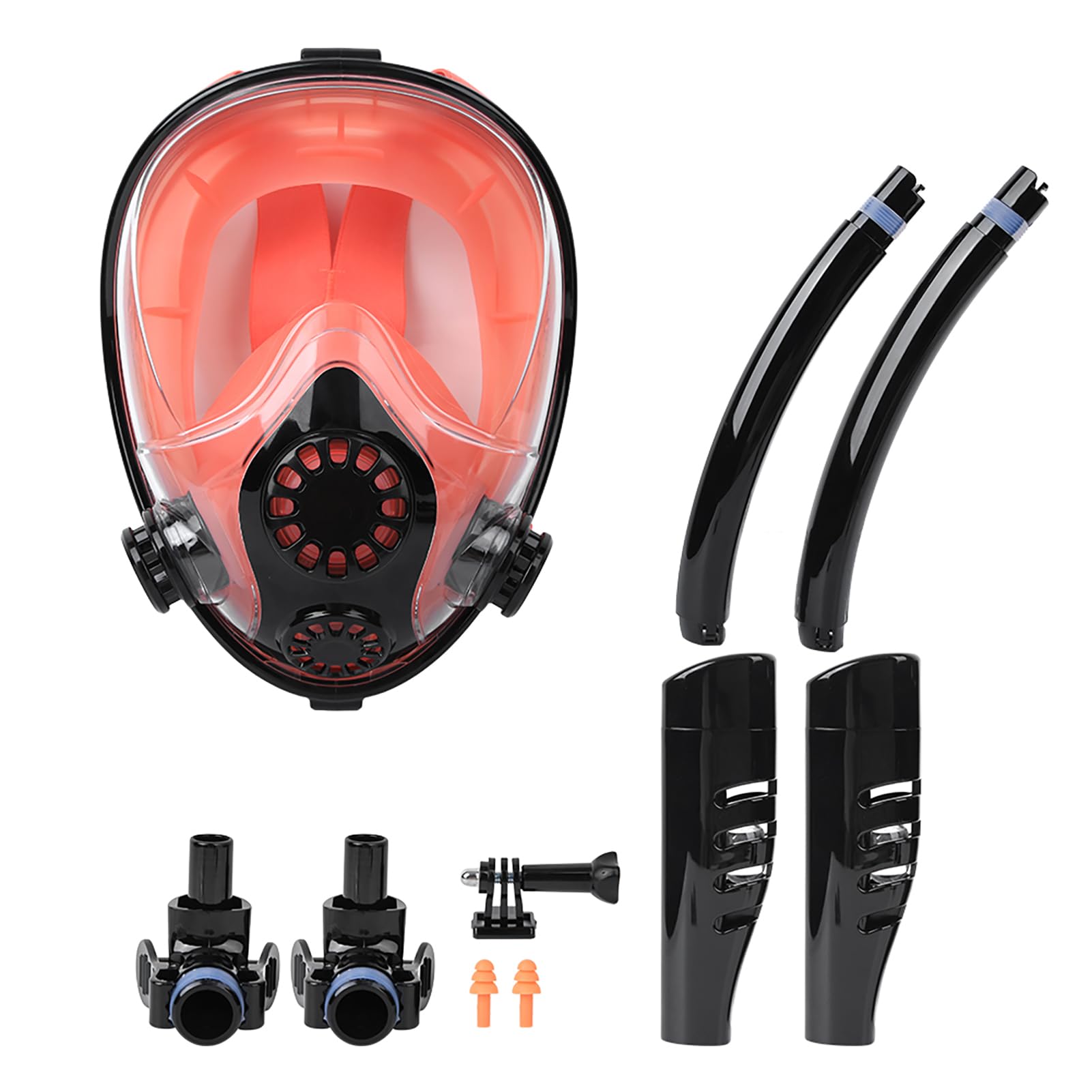 Máscara Facial de Buceo, máscara de Snorkel de Silicona, Protector Facial antivaho con Tubo de respiración para Snorkel, Negro Naranja