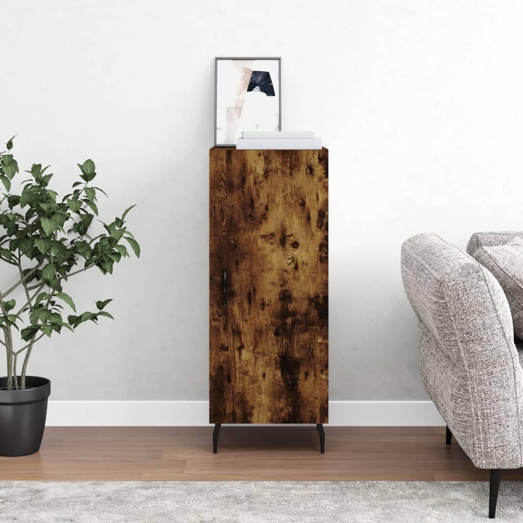 Aparador de madera de roble ahumado 34,5 x 34 x 90 cm, con patas de metal, moderno con 3 compartimentos, robusta cómoda para salón, dormitorio, pasillo