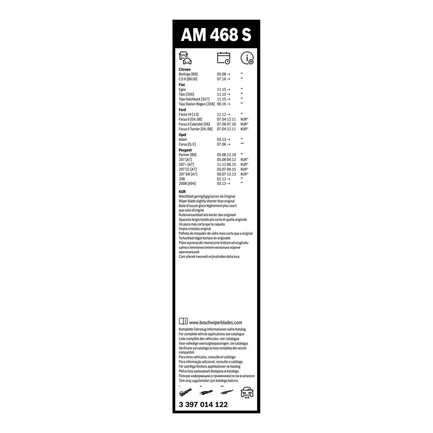 BOSCH Balai d'essuie-glace Aerotwin Multi-Clip AM468S 3397014122 | Compatible avec: CITROËN BERLINGO / BERLINGO FIRST Kasten/Großraumlimousine, BERLINGO Kasten/Großraumlimousine