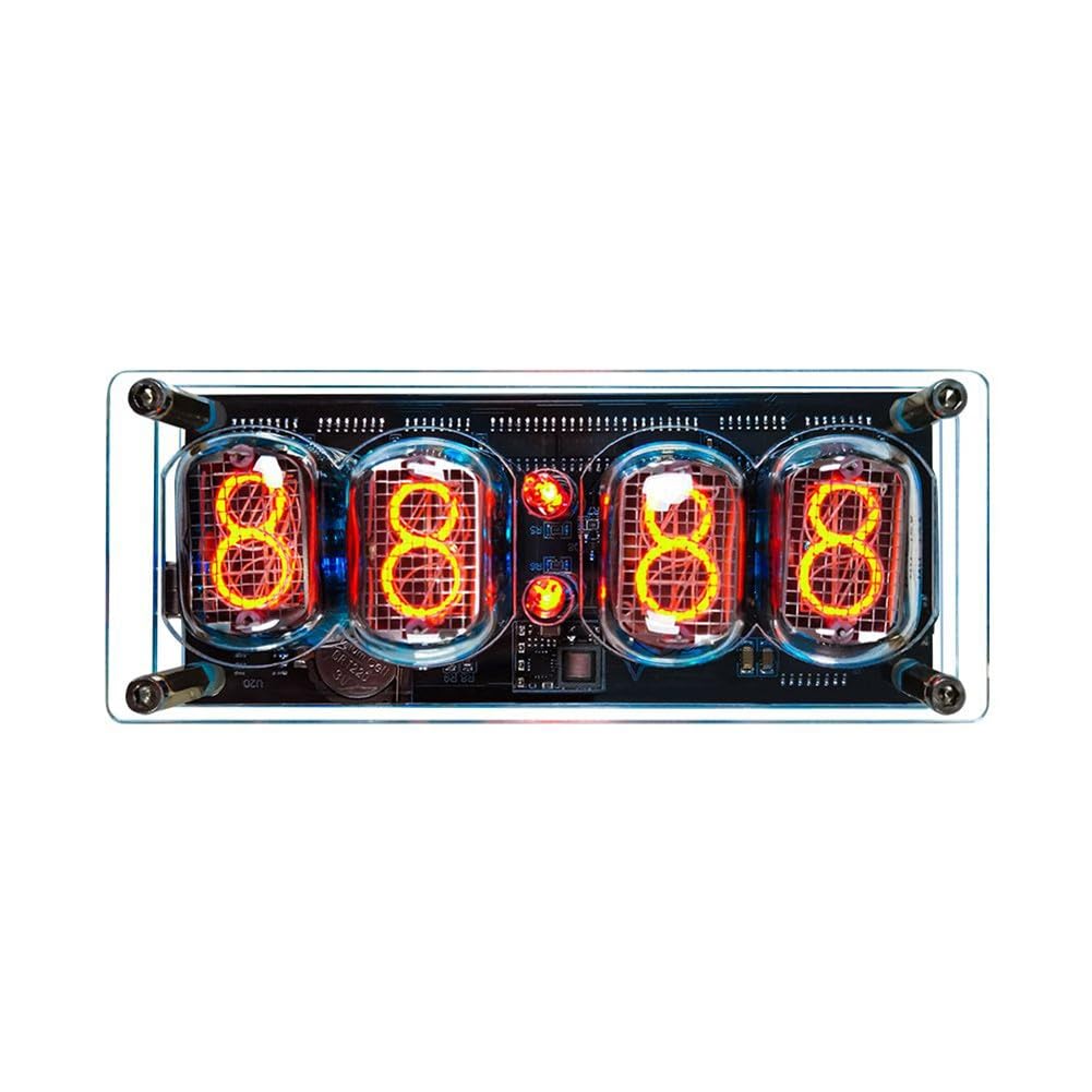 IN-12 Nixie Reloj de tubo de 4 dígitos LED retro digital con alimentación USB, para dormitorio, sala de estar, guardería, decoración, estilo B con tubo