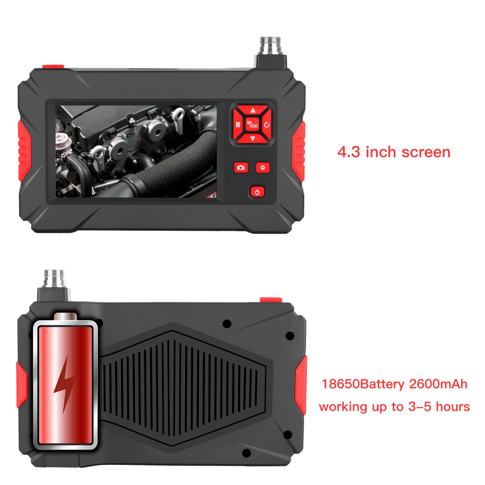 Shkalacar Przemysłowa kamera endoskopowa inspekcyjna z 8 mm wodoodporną podwójną kamerą IP68, wyświetlacz LCD 4,3", 8 + 1 diod LED, przewód stały 5 m, do rurociągów przemysłowych