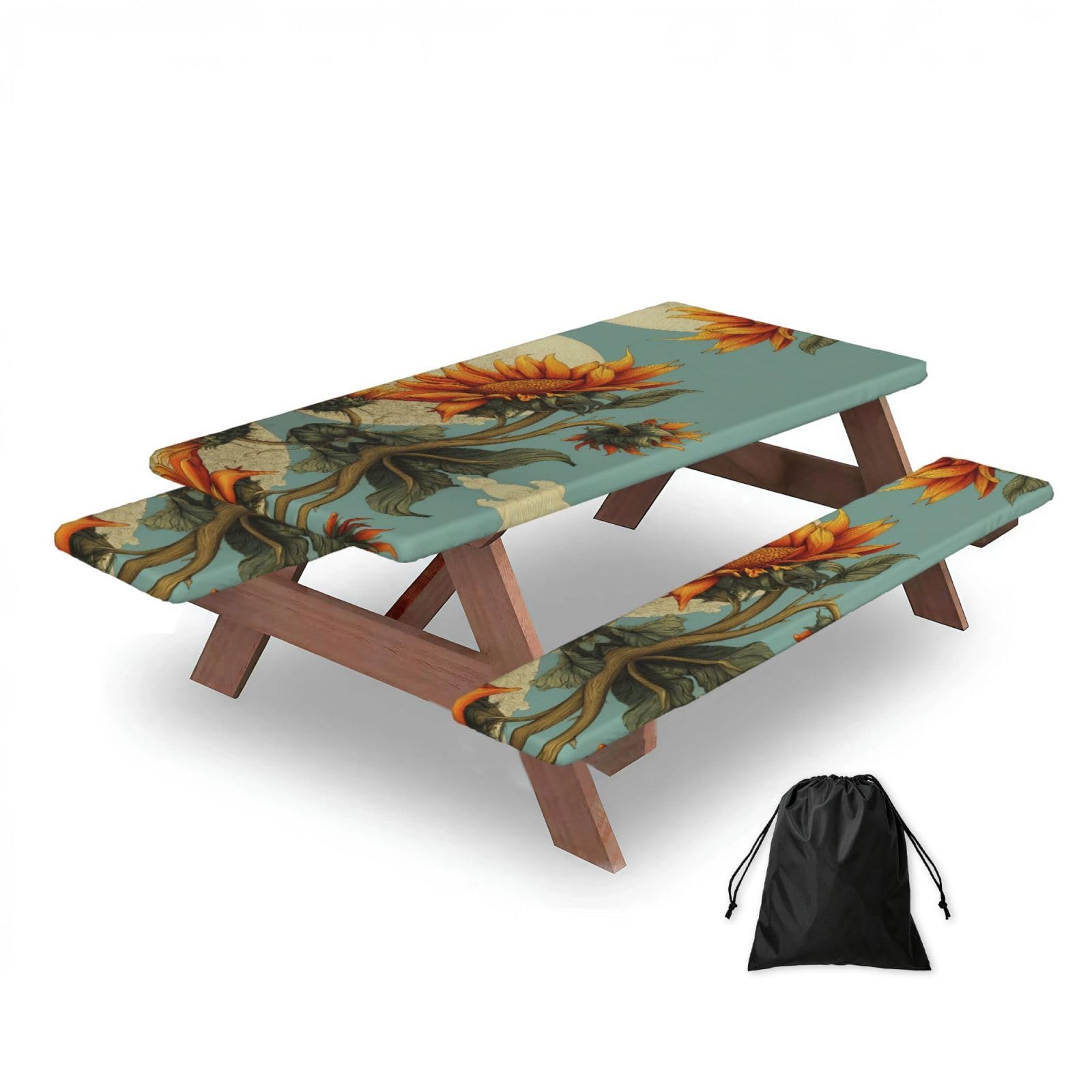 Zqytgfdc Black Blooming Sunflowers Rectangular Water-Repellent Picnic Tablecloths, Outdoor Camping, Picnic, Bbq