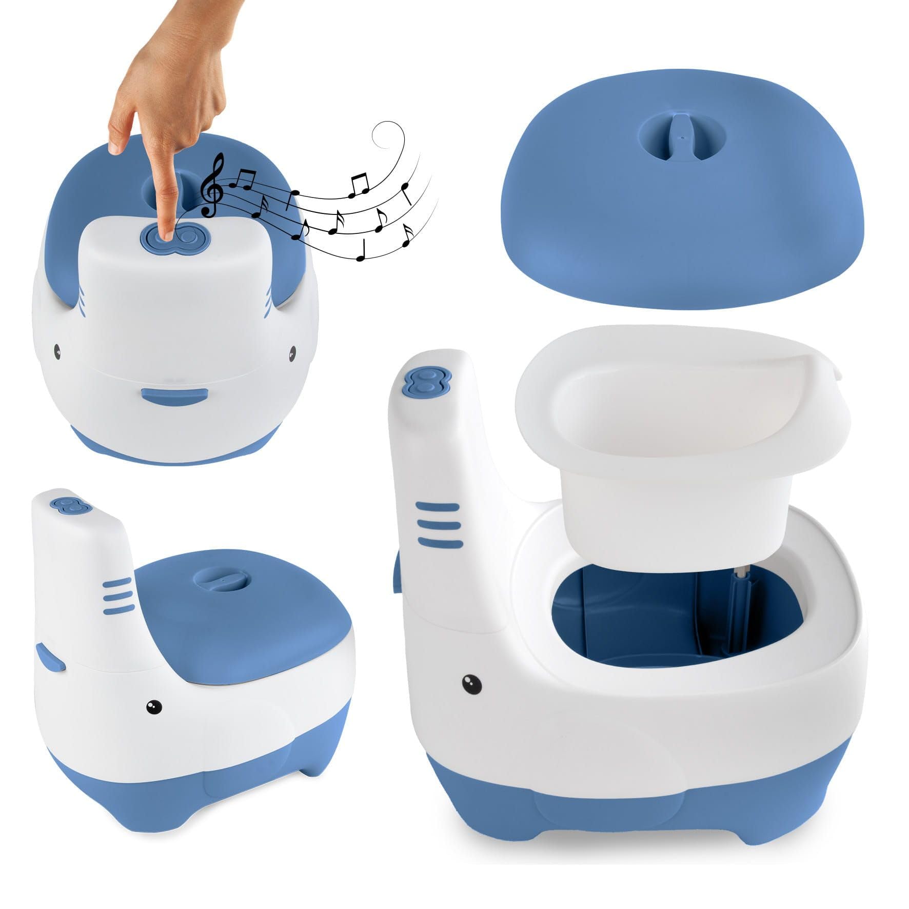 KIDWELL® Baby Töpfchen - Toilettensitz Kinder - Kidwell FINO Töpfchen für Kinder mit Musik & Spülgeräusch – Kindertoilette mit Herausnehmbarem Einsatz & Deckel – BPA-Frei ab 18 Monaten (Blau)
