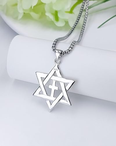 Miniatura 5 de Wasee Collar de estrella de David para hombre, plata de ley 925, estrella de David, colgante de estrella judía, joyería judía para hombre, longitud