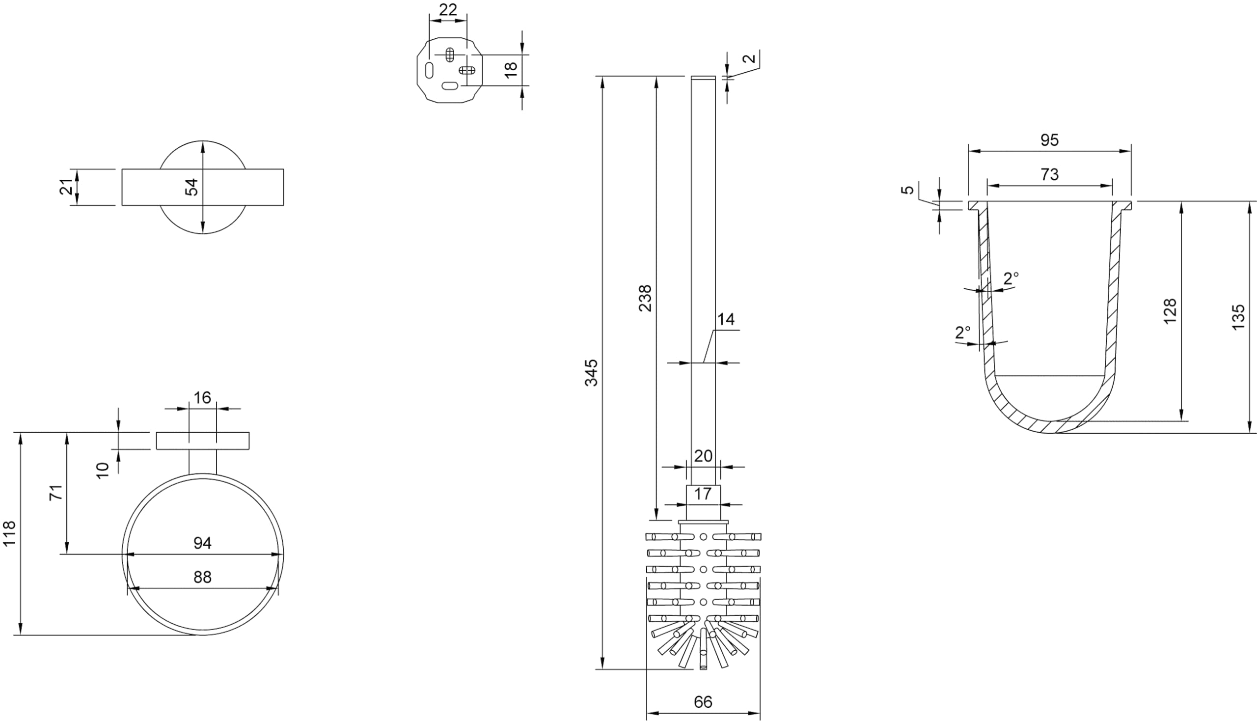 Villeroy & Boch Elements Tender, juego de escobilla de baño, soporte para montaje en pared con recipiente de vidrio satinado, redondo – Oro Cepillado