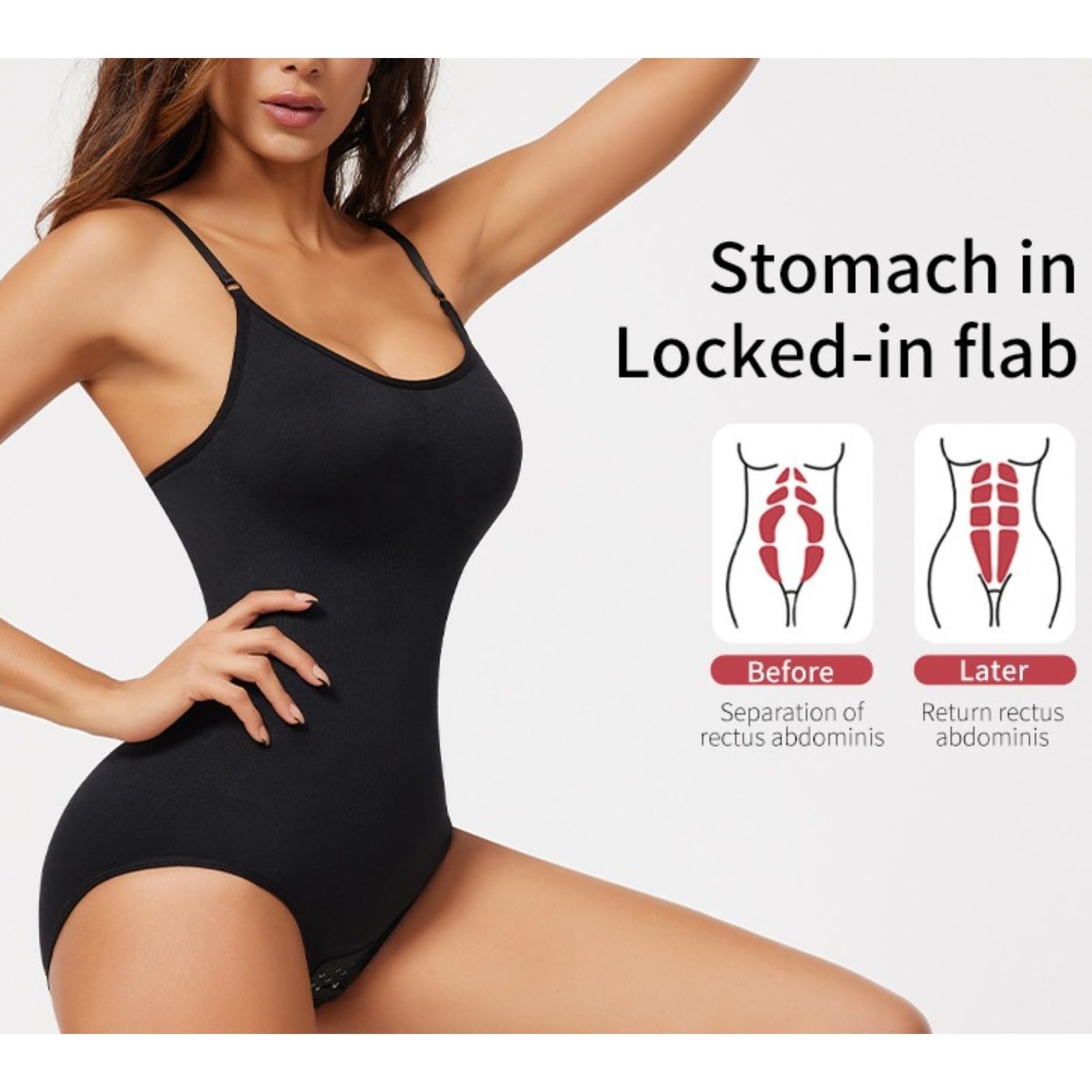 MOCHAMIK Odzież modelująca dla kobiet Body wyszczuplają brzuch Slim Fit Kombinezon z wycięciem pod szyją, długim rękawem i rzeźbieniem ciała