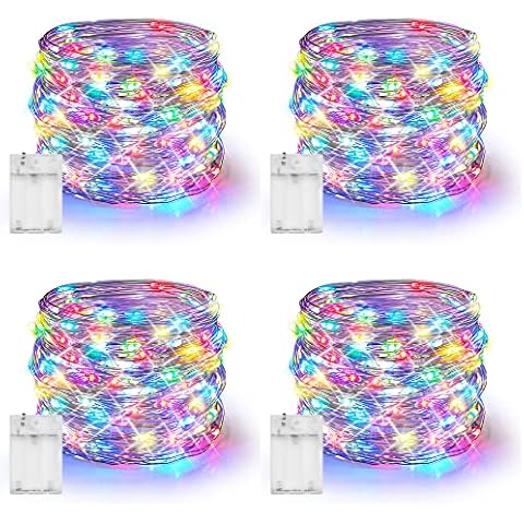 Dazzle Bright Fairy Lights Battery Operated, 4 Pack Total 80FT 240LED Silver Wire Waterproof String Lights, Christmas Decorations for Indoor Outdoor Bedroom Yard Decor, Multi-Colored Cover