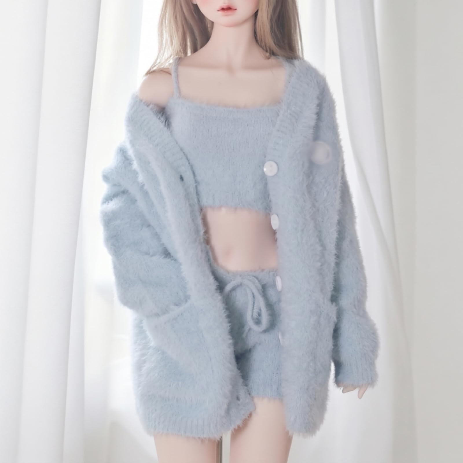 Qianly Ropa Muñeca a Mano Esponjoso para Exhibición , Azul Cielo