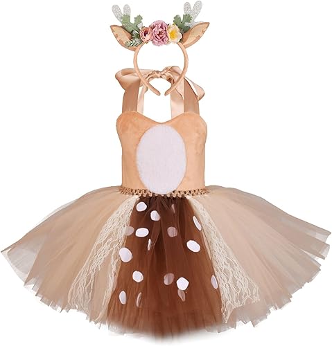 ZIYIXIN Disfraz de tutú de princesa con ciervos y ciervos de Navidad para niños y niñas, con diadema de cuernos