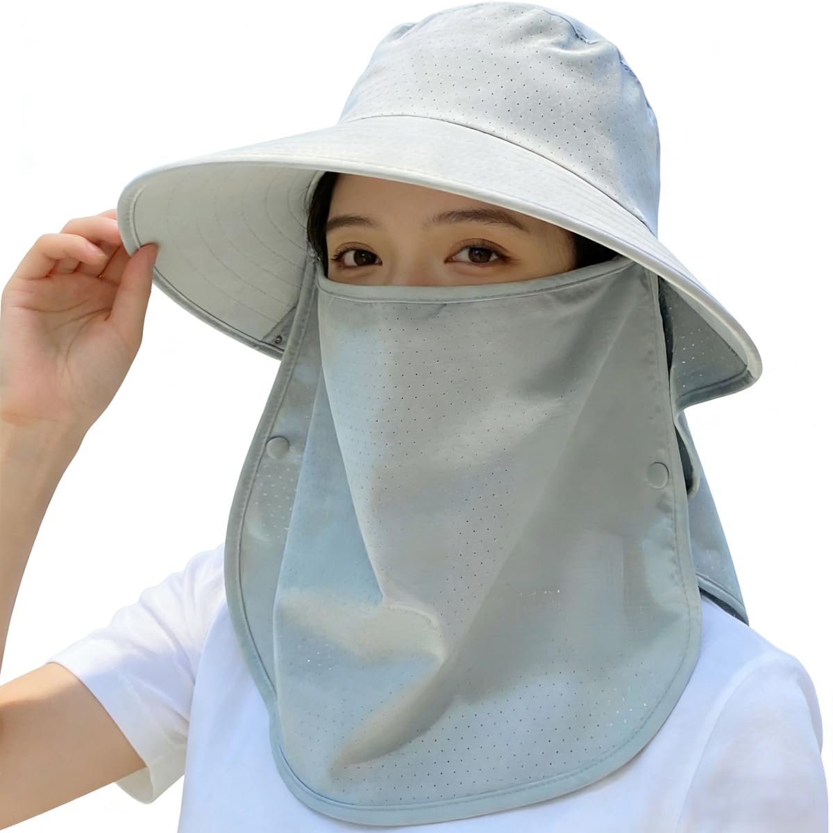 UPF 50+ 3-in-1 Sun Hat for Women, Wide Brim UV Protection Visor Hat with Detachable Neck Flap &amp; Face Cover