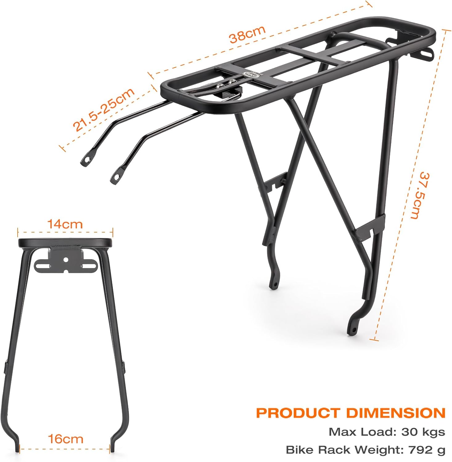 CXWXC Rear Bike Rack - Bike Cargo Rack for Disc Brake/Non-Disc Brake Mount - 66lbs Bicycle Pannier Touring Carrier Rack for 26"-27.5” or 29" Frames