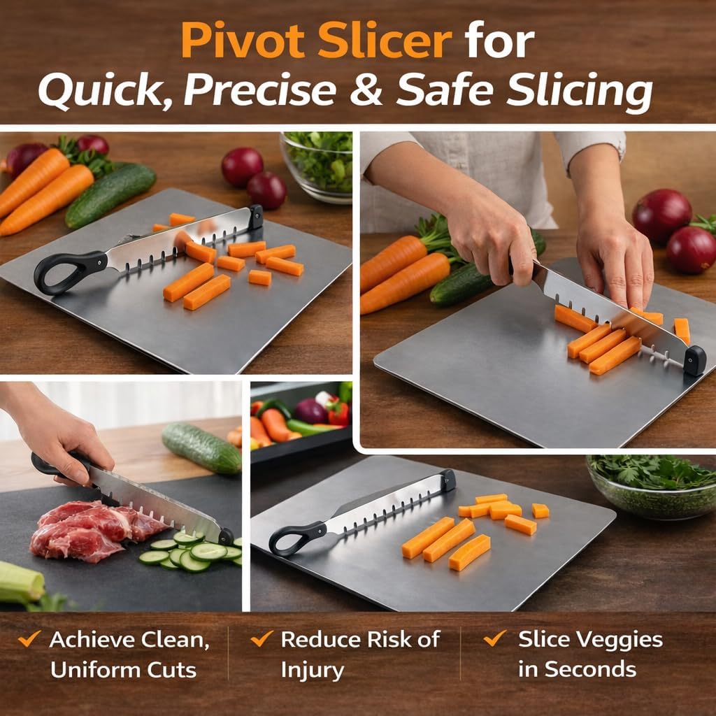 SR 304 Stainless Steel Chopping Board with Knife for Kitchen | 2 in 1 Chopping Board for Cutting Vegetables, Meat | SS Choping Board with Knife Set | Cutting & Choping Board | Kitchen Tools(25x35) — Amazon image 4
