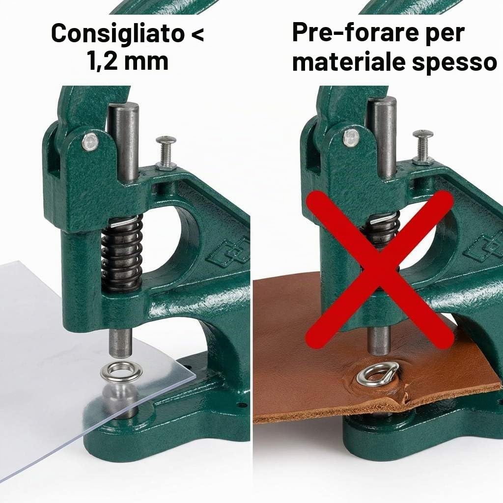 QWORK® Occhiellatrice con 3 Matrici e 1500 Occhielli (6/10/12mm) per Striscioni/Insegne/Tende da Sole/Poster/Tende, Grommet Eyelet Punch Kit