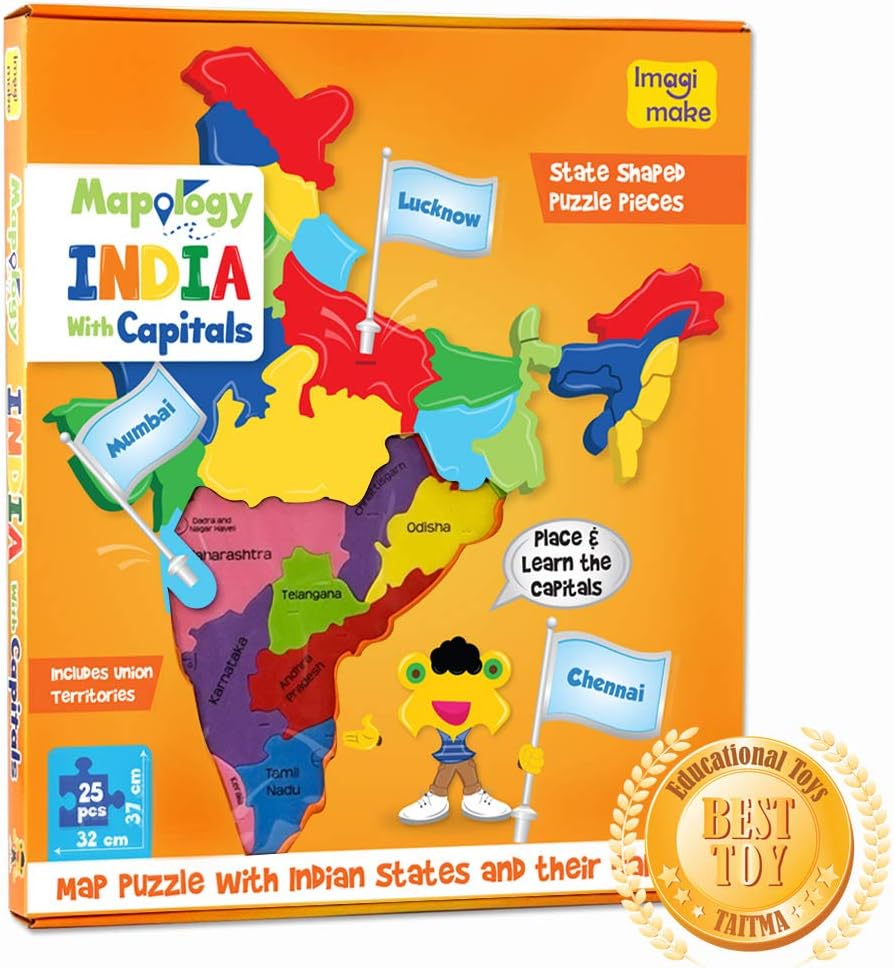 Imagimake: Mapology India with State Capitals –Learn Indian States Along with Capital- Fun Jigsaw Puzzle – Educational Toy for Kids Above 5 Years : Toys & Games