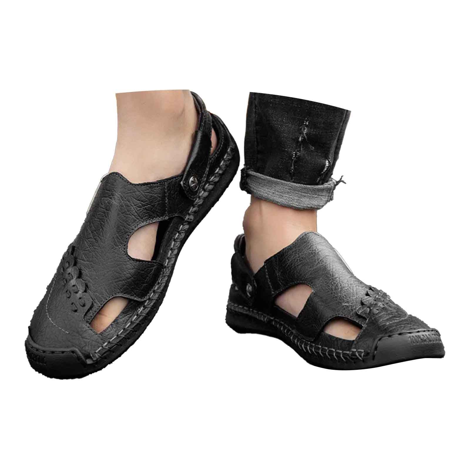 Sandalen Herren Sandalen Herren 46 Leder Sommersandalen Schlappen Trekkingsandalen Sommerschuhe 40 Mit Klettverschluss Junge Wassersandalen Herrenschuhe Weich Halbsandalen Jungen Lose Einlagen Plus