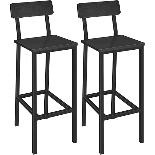 MAHANCRIS Bar Chairs, Set of 2 Bar Stools with Backrest, 25.6" Tall Counter Bar Stools, Kitchen Bar Stools with Footrest, for Dining Room, Bar, Easy Assembly, Black BAHB03101