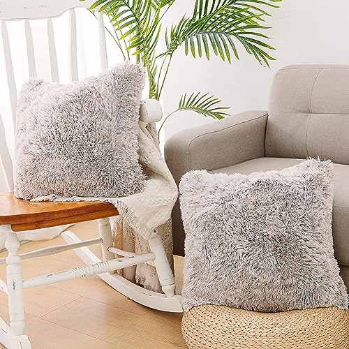 Image of Faux Fur Throw Pillow Covers for Couch Decorative Pillows 24x24 Inches