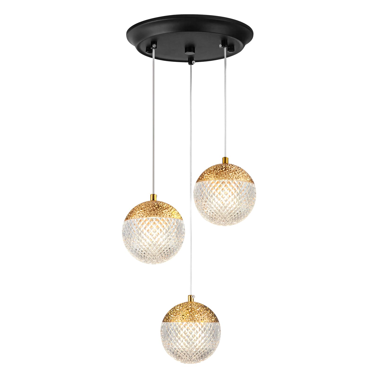 Suspension Luminaire 3 lampes,G9 luminaire plafonnier 3 spot LED,Lampe suspendue Éclairage moderne Chandelier globe réglable pour la maison Cuisine Chambre à coucher Salon Salle à manger,doré
