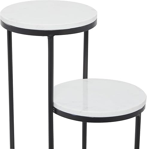 Miniatura 4 de Deco 79 Soporte para plantas de interior de mármol de 4 niveles con base negra, soporte para plantas de 17 x 17 x 31 pulgadas, color blanco