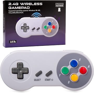 miadore Wireless SNES USB Controller Classic Gamepad Joystick with USB Receiver/Rechargeable Cable for PC Windows Mac and Raspberry Pi Retropie Emulator colour key
