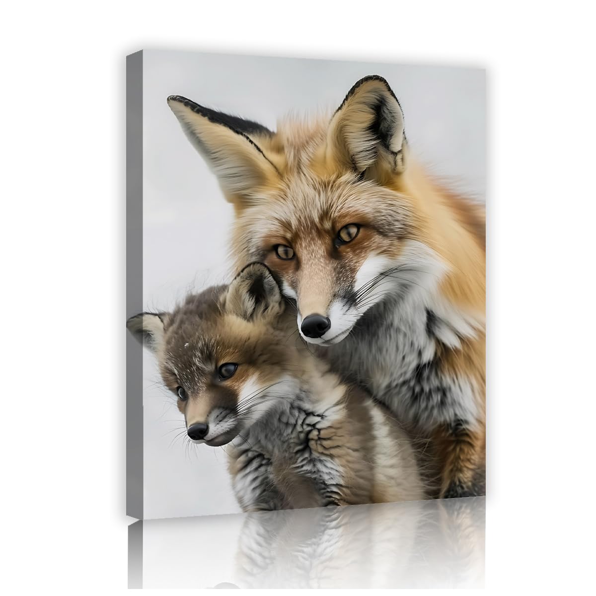 YUNART Framed Woodland Animal Nursery Wall Art Cute Fox Family Painting Scandinavian Wildlife Animals Portrait Picture for Home Decor 35x45cm Innerframe