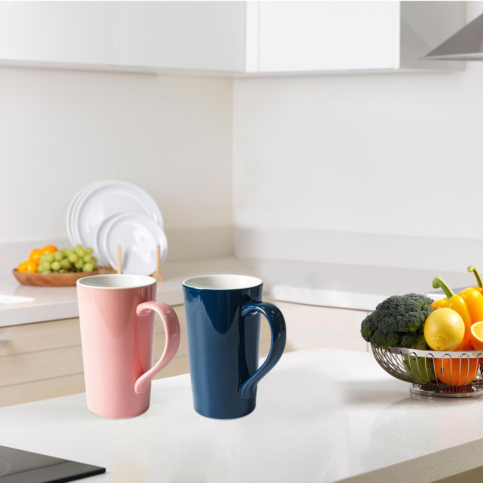 Taza simple de 20 onzas de color rosa y azul puro (juego de 2) taza de café con leche grande y alta de cerámica con asa como regalo para papá, mamá, amigos, 2 unidades